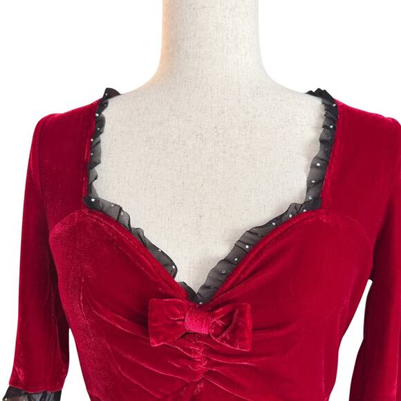 Sourpuss Velvet Vivienne Pinup Dress Women's Size M Med Mini Lace Trim 1245 vamp - Picture 4 of 14